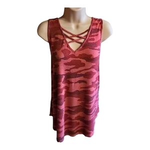 Celebrate Together Camo Criss Cross Tank Top XL Red Camouflage
